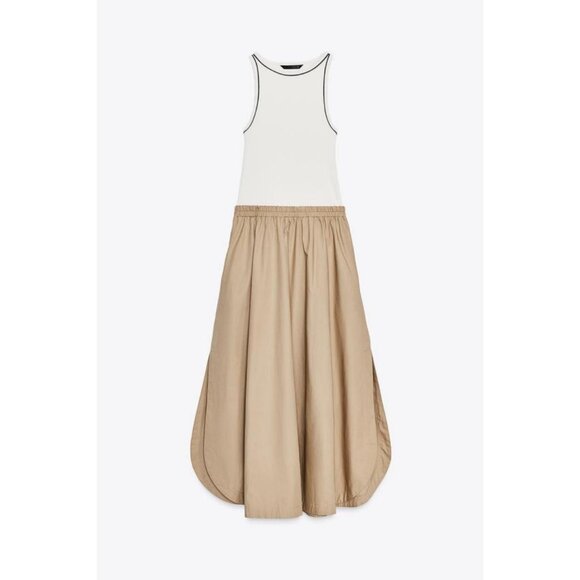 ZARA CONTRAST POPLIN MIDI DRESS - Picture 1 of 7